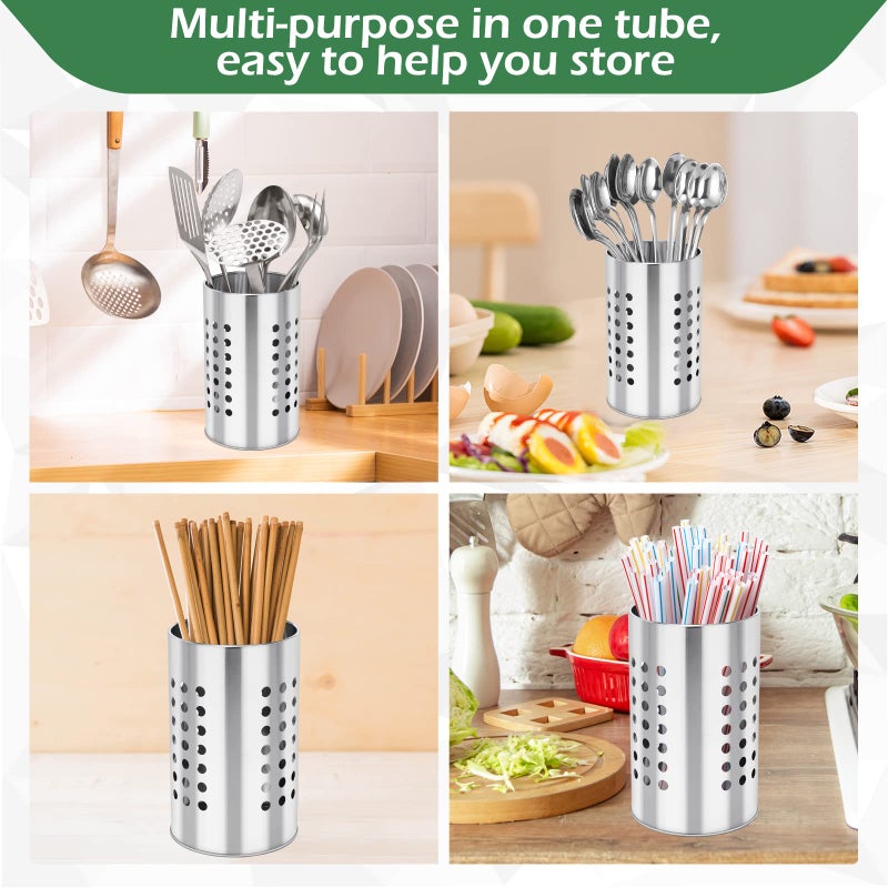 EORTA Stainless Steel Kitchen Utensil Holder Flatware Cylinder Silverware Draining Organizer Drying Rack with Round Drain Holes for Forks, Knives, Spoons, Chopsticks, Medium - Image 4